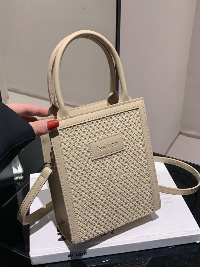 Mini Letter Patch Decor Straw Bag