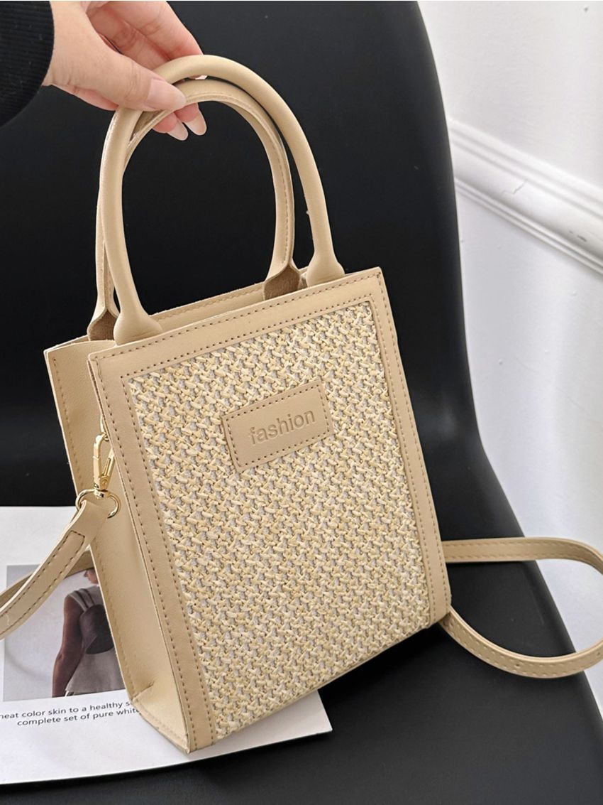 Mini Letter Patch Decor Straw Bag