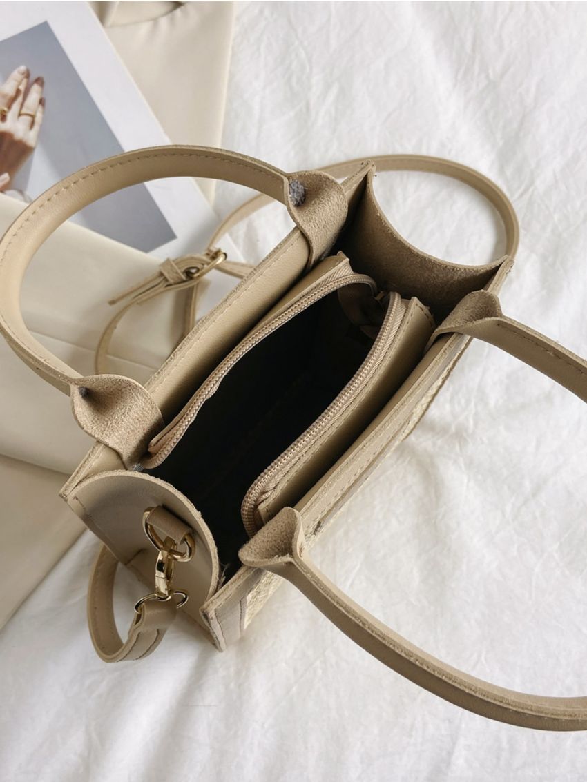 Mini Letter Patch Decor Straw Bag