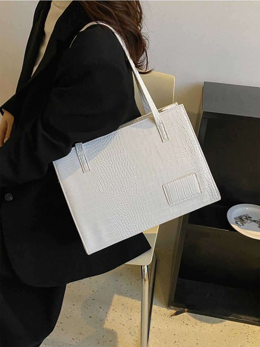 Crocodile Embossed Shoulder Tote Bag