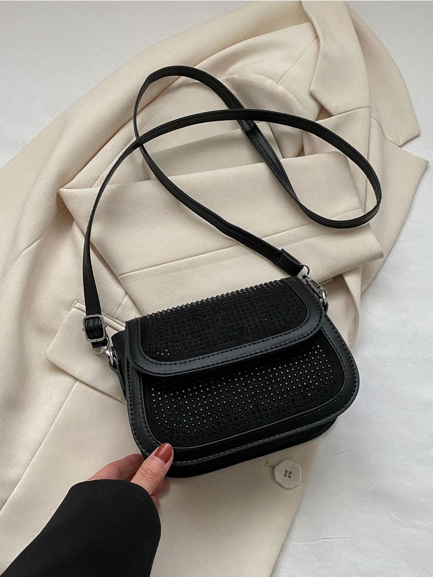 Mini Rhinestone Decor Flap Square Bag