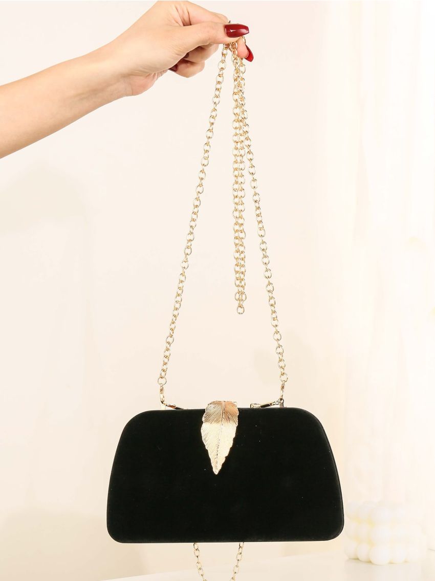 Mini Leaf Decor Chain Velvet Box Bag