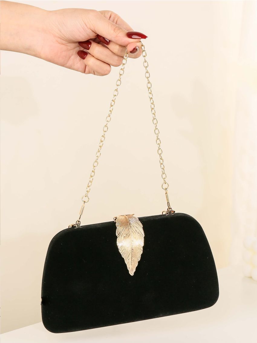 Mini Leaf Decor Chain Velvet Box Bag