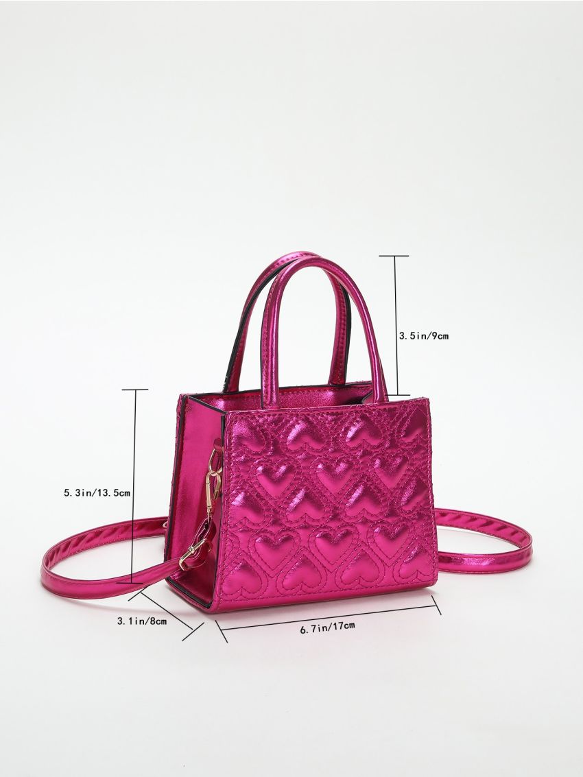 Mini Neon Pink Heart Quilted Square Bag