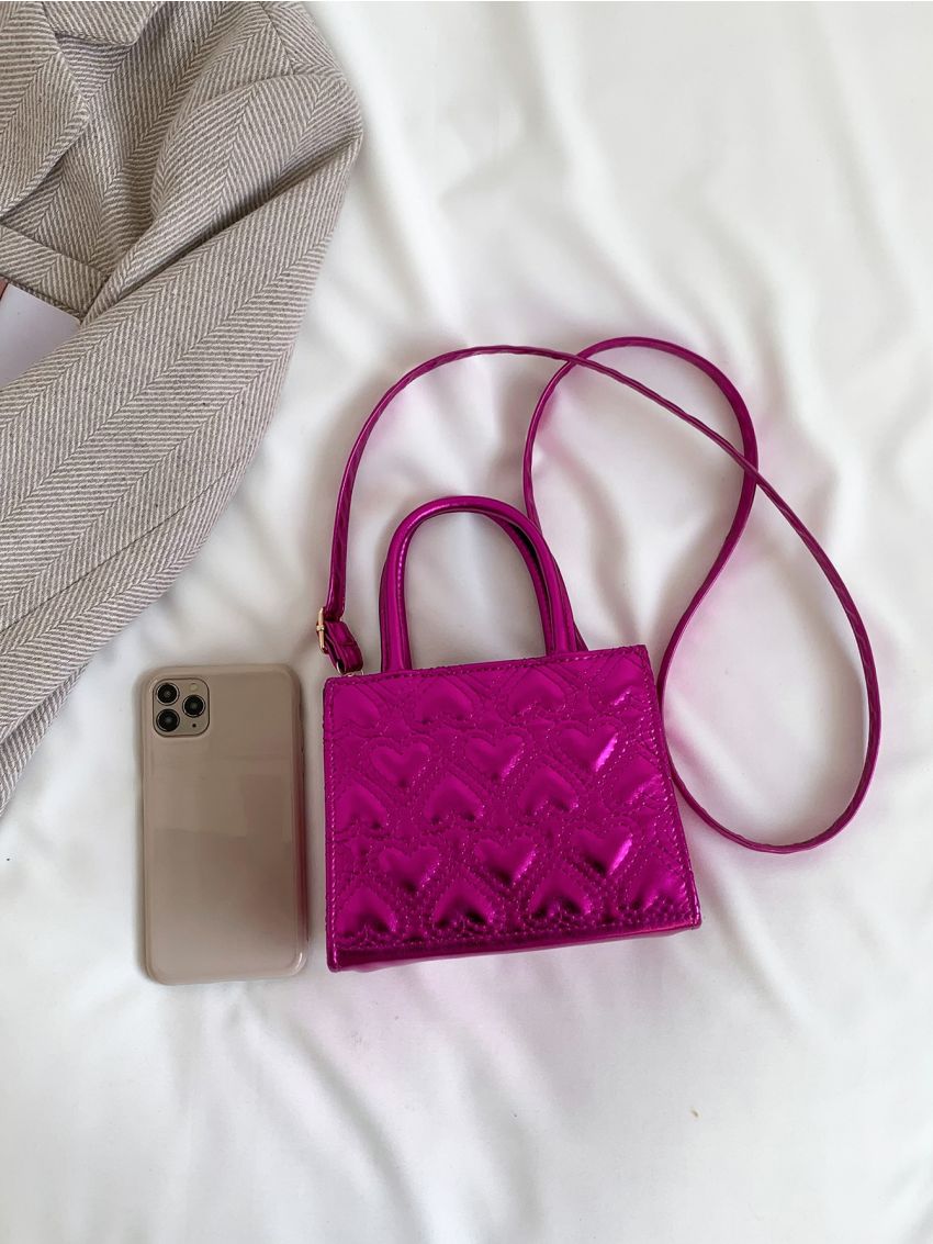 Mini Neon Pink Heart Quilted Square Bag