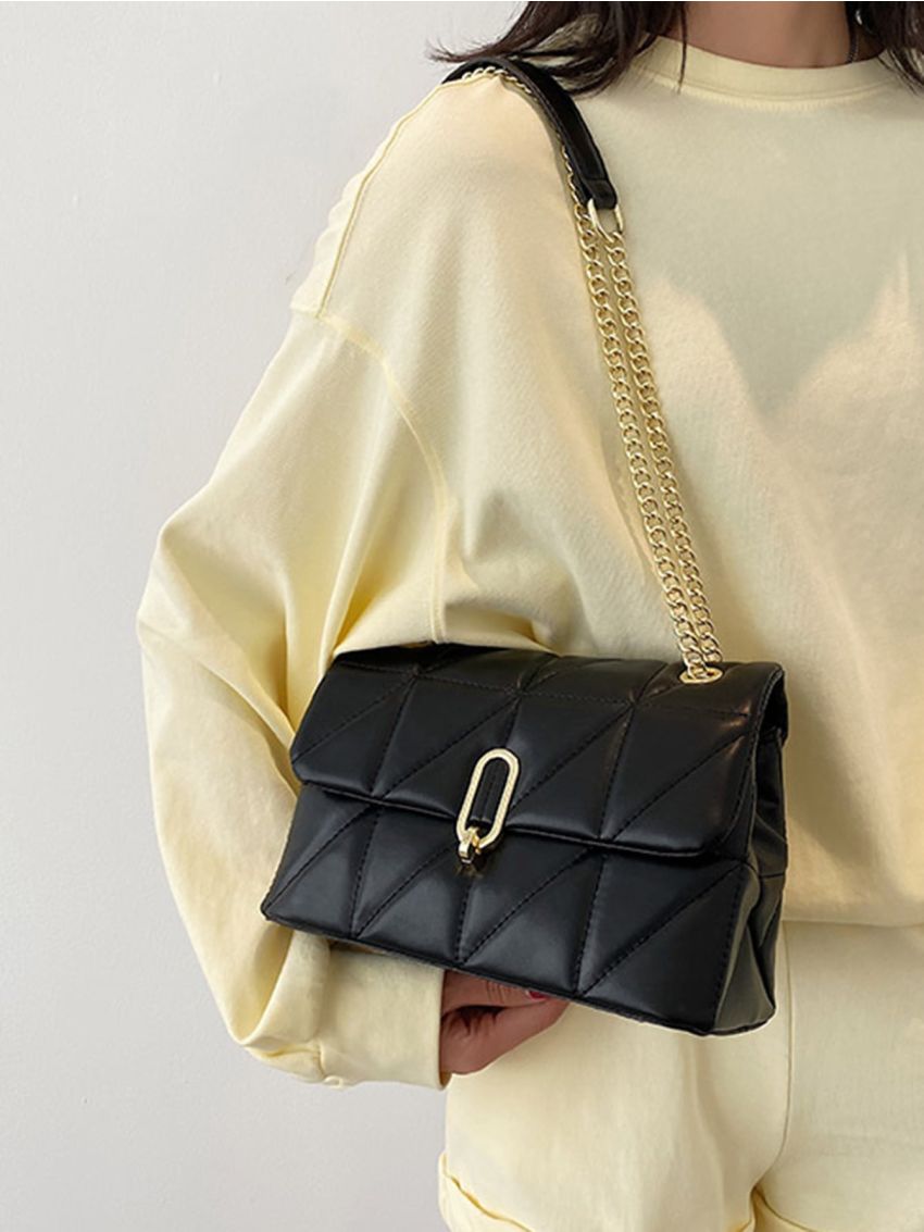 Quilted Chain Strap Flap Square Bag