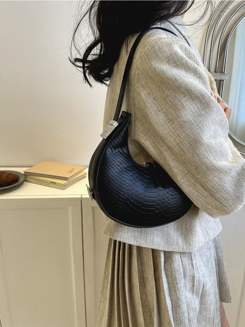 Mini Snakeskin Print Hobo Bag