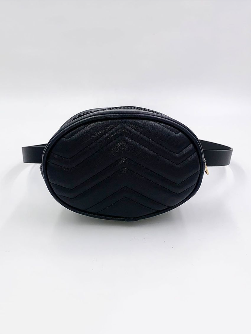 Quilted Detail Zipper Fanny Pack, Solid Color Crossbody Chest Bag, Casual Sling Purse For Street Wear Belt Bag