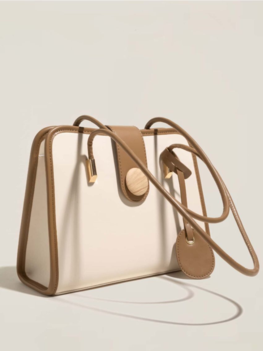 Contrast Binding Snap Button Square Bag