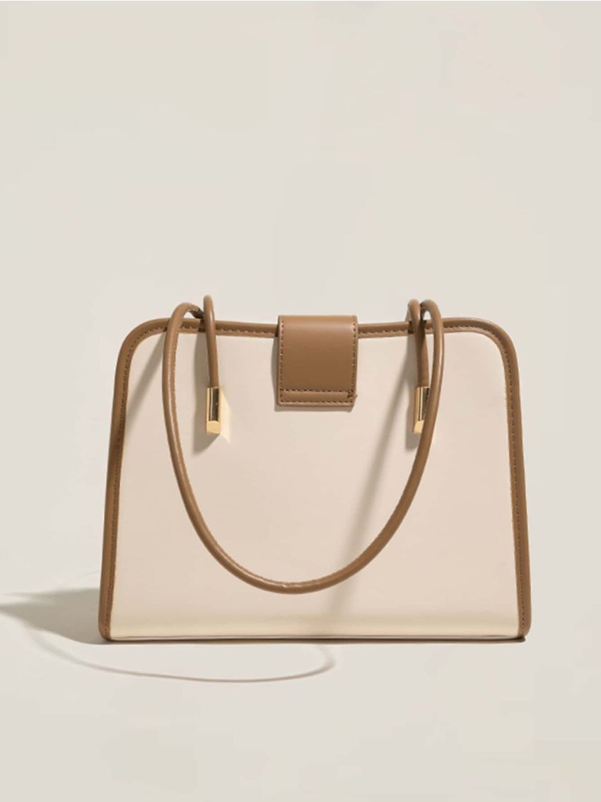 Contrast Binding Snap Button Square Bag