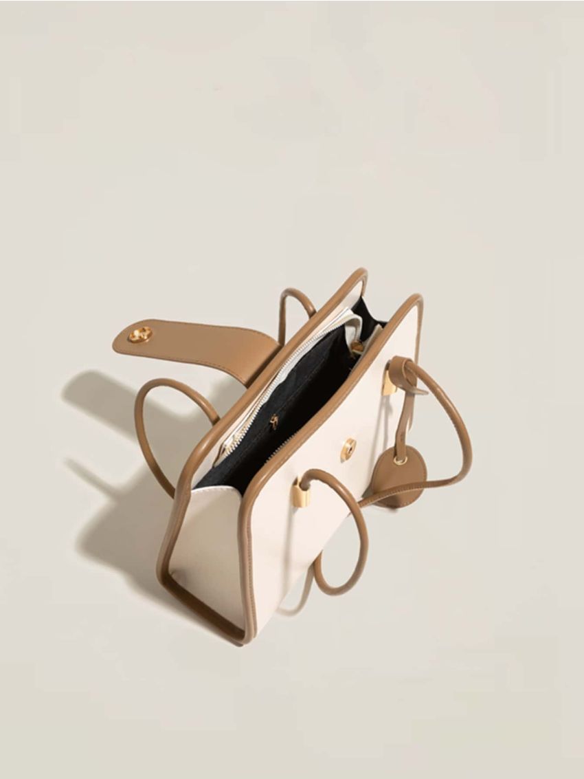 Contrast Binding Snap Button Square Bag