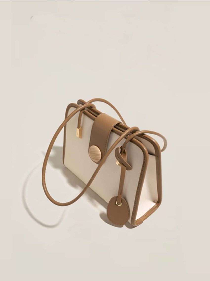Contrast Binding Snap Button Square Bag