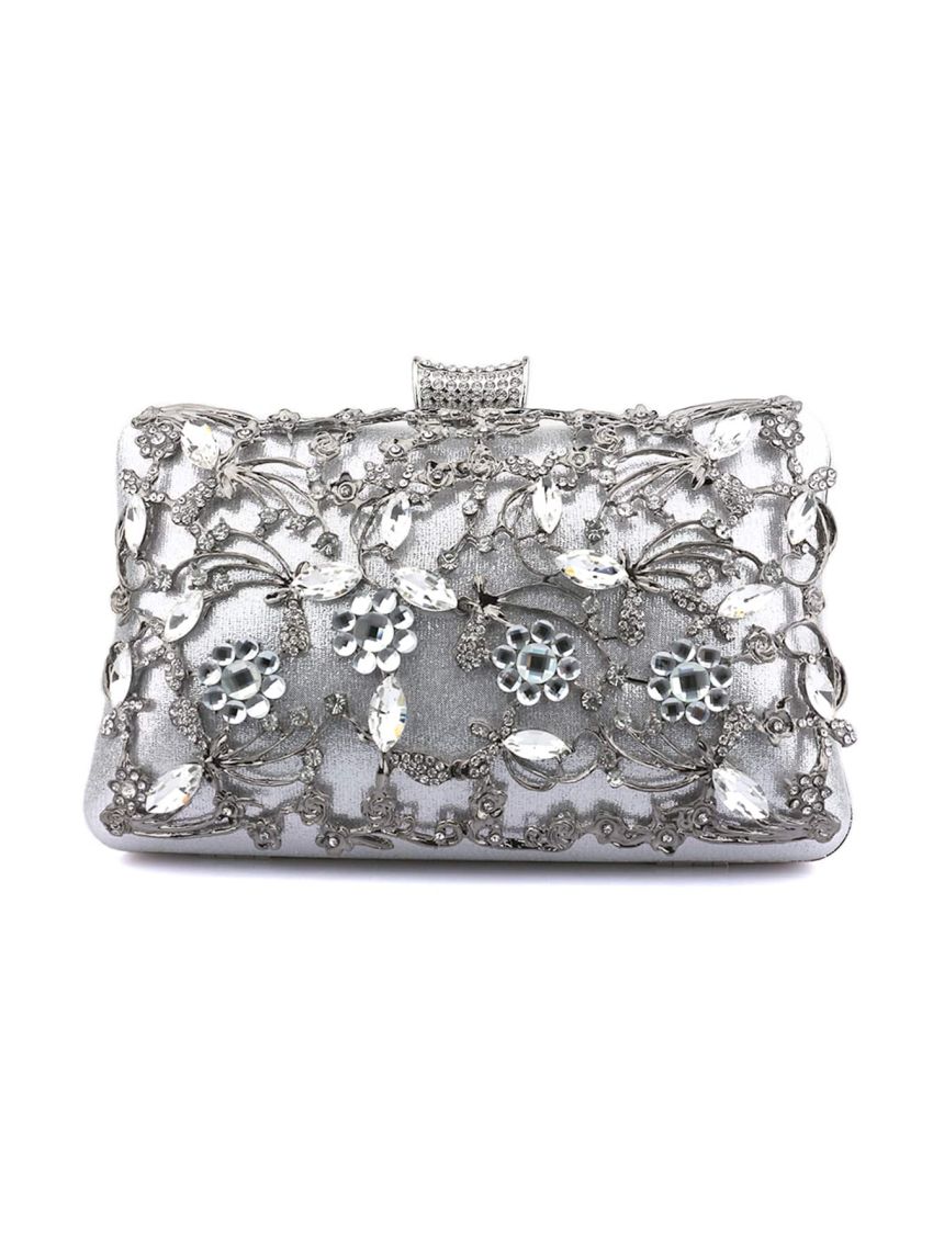 Rhinestone & Flower Decor Chain Box Bag