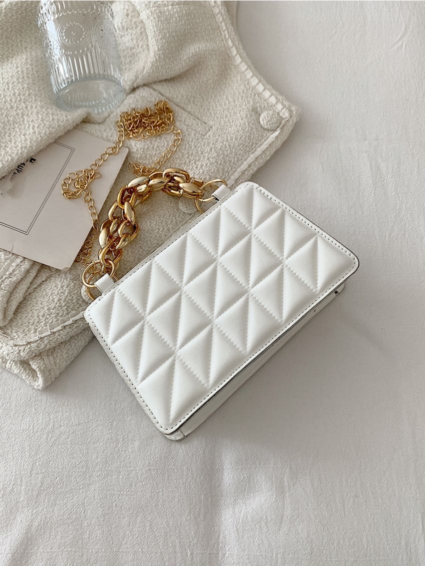 Quilted Pattern Chain Square Bag