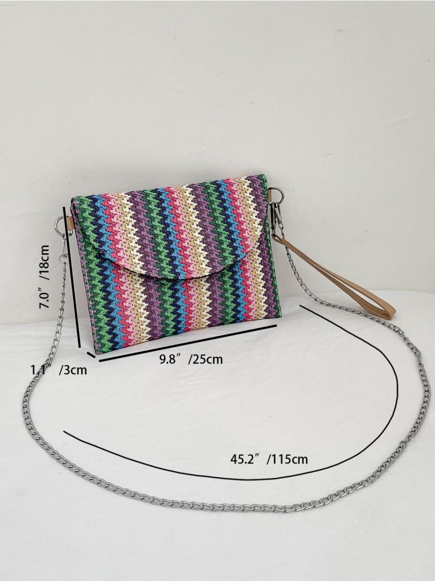 Color Block Chain Decor Straw Bag