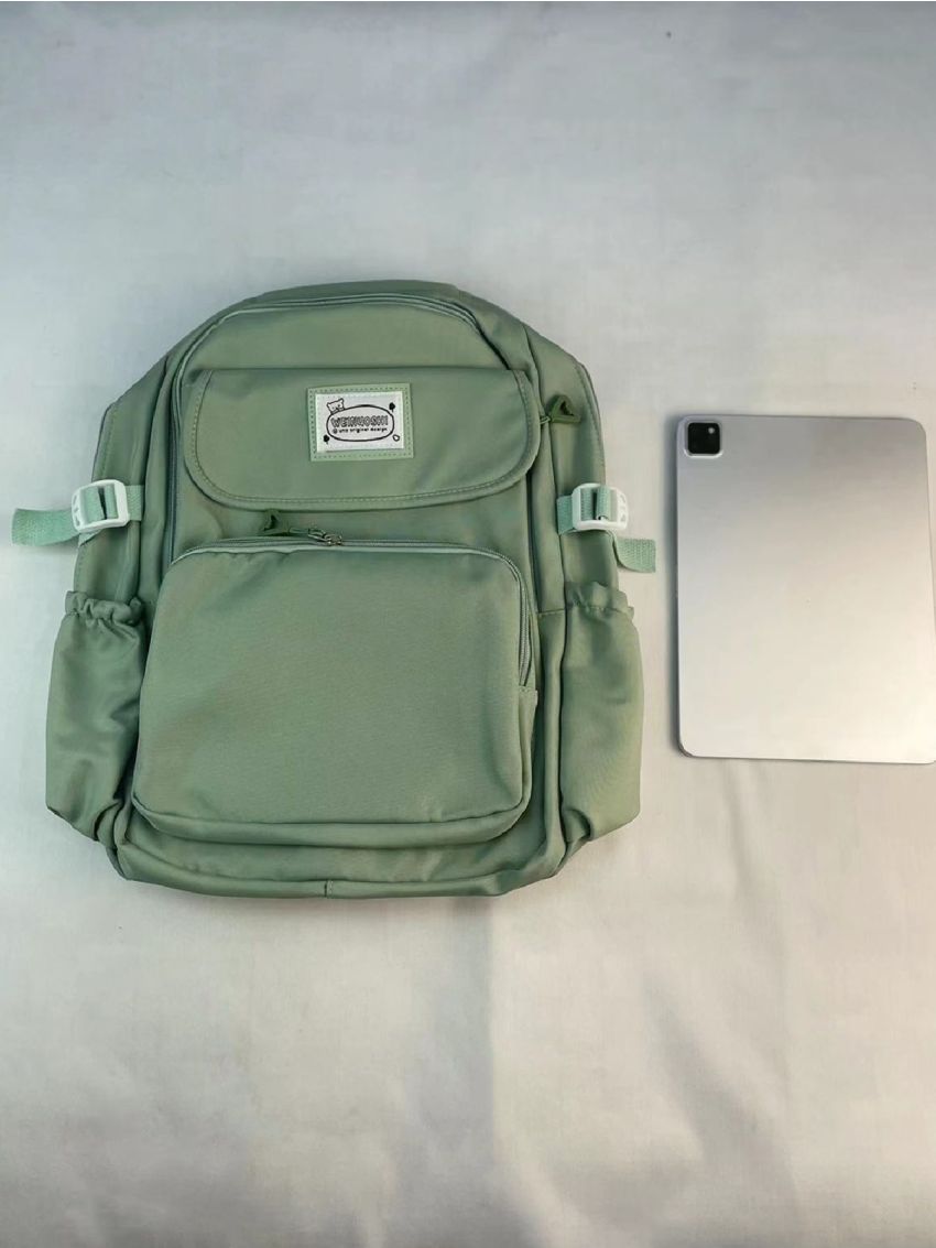 Letter Patch Decor Laptop Backpack With Bag Charm