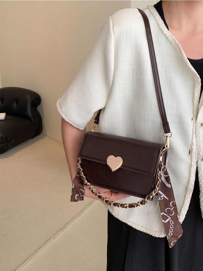 Mini Metal Heart Decor Flap Square Bag