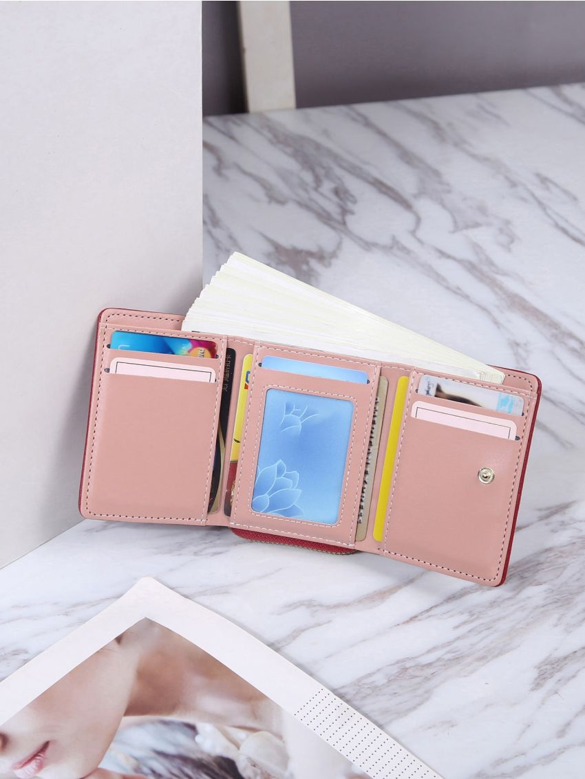 PU Small Wallet Letter Graphic Metal Decor Trifold