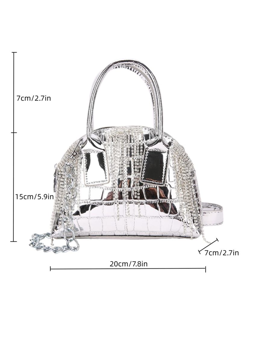 Mini Metallic Crocodile Embossed Rhinestone Decor Dome Bag