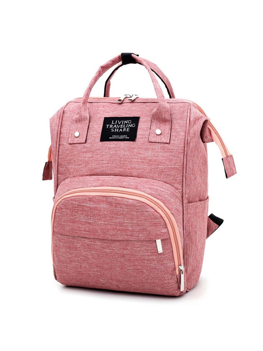Letter Patch Classic Backpack Pink Pocket Front Fashion Backpack