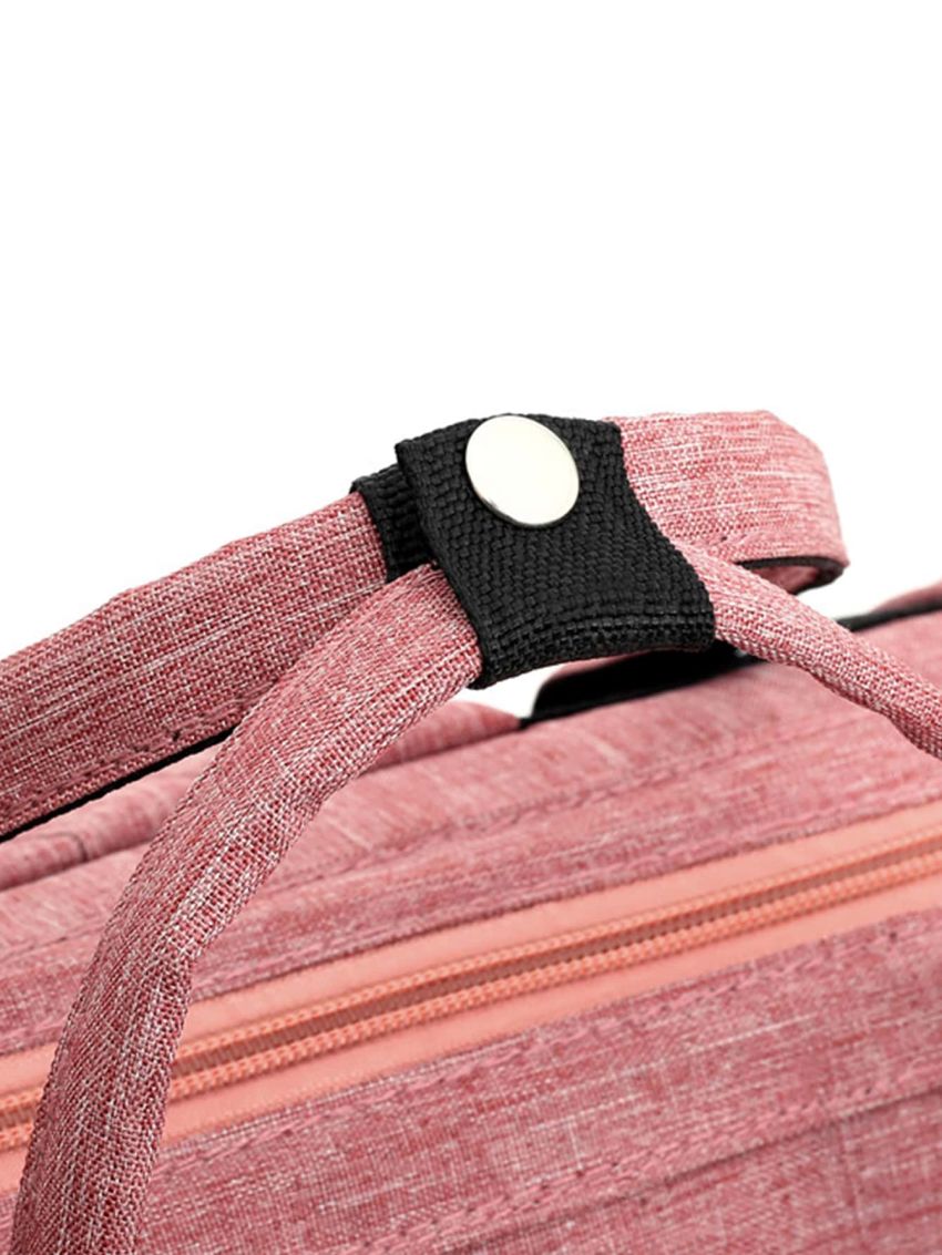 Letter Patch Classic Backpack Pink Pocket Front Fashion Backpack