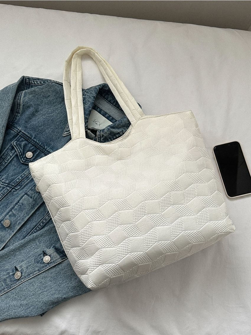 Geometric Embossed Shoulder Tote Bag