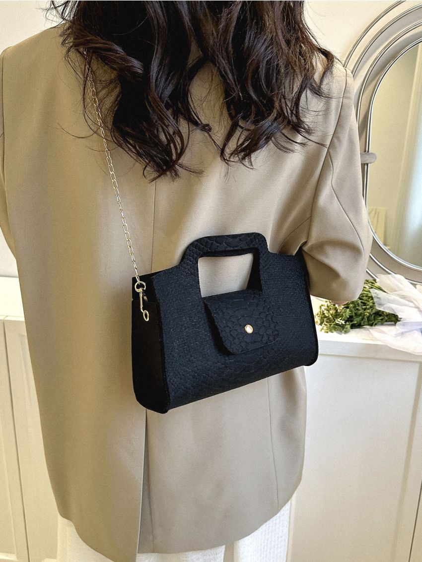 Snakeskin Embossed Chain Square Bag