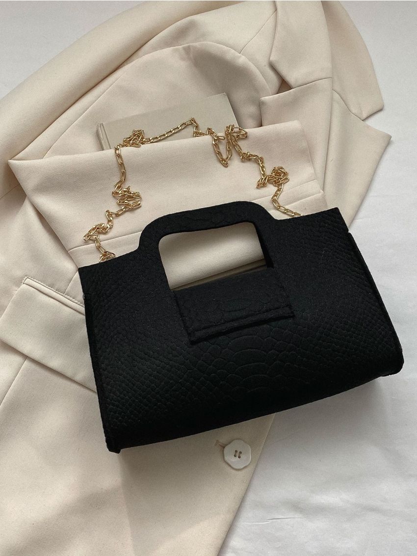 Snakeskin Embossed Chain Square Bag