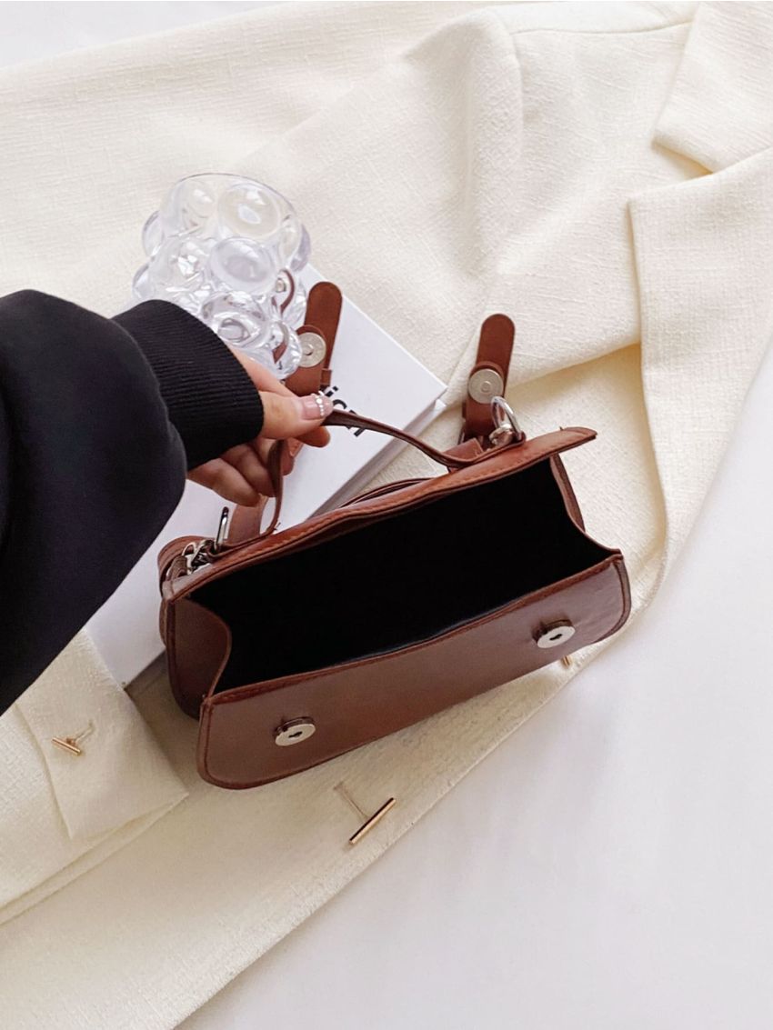 Double Buckle Decor Flap Square Bag