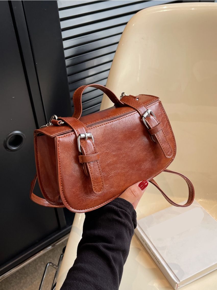 Double Buckle Decor Flap Square Bag