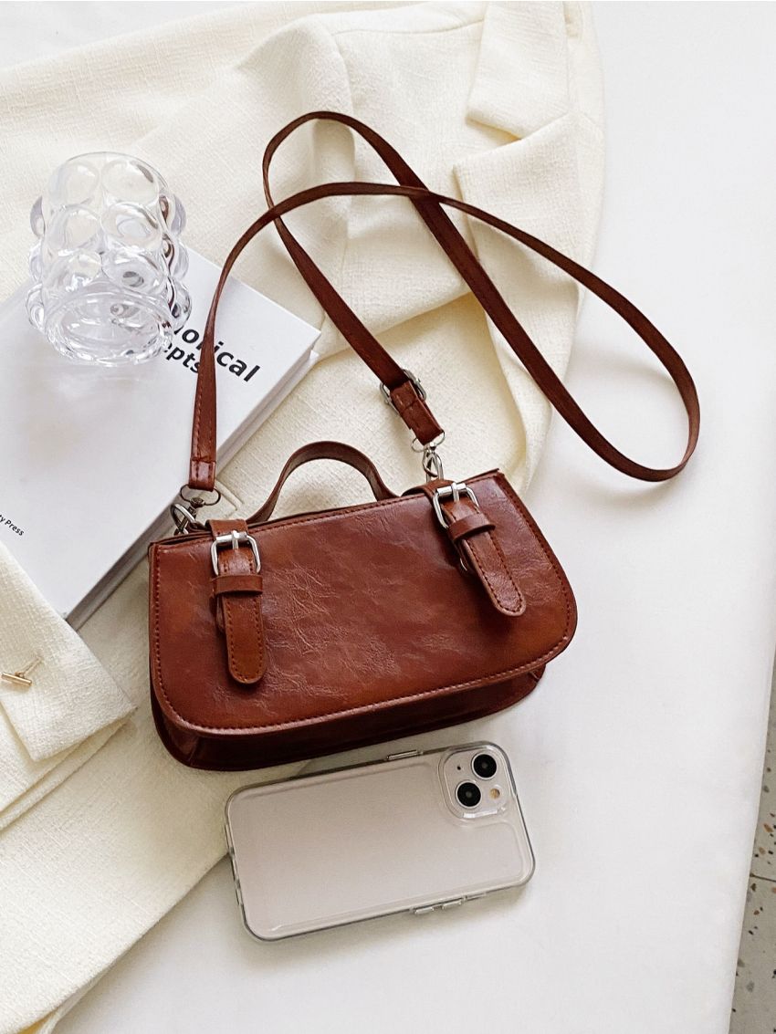 Double Buckle Decor Flap Square Bag