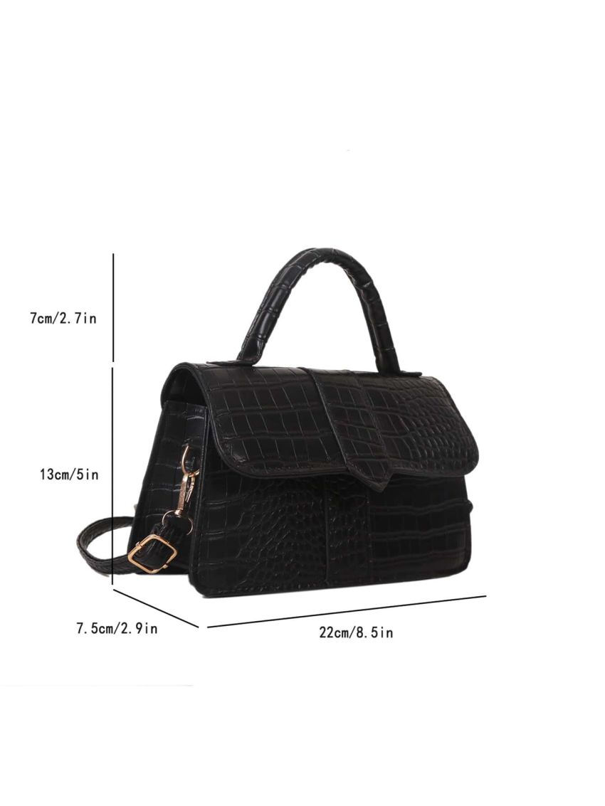 Crocodile Embossed Flap Square Bag