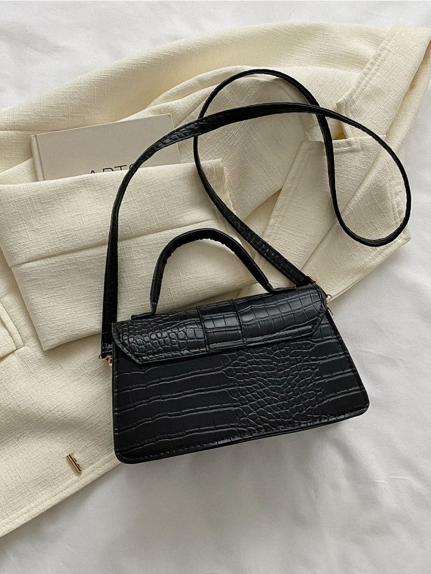 Crocodile Embossed Flap Square Bag