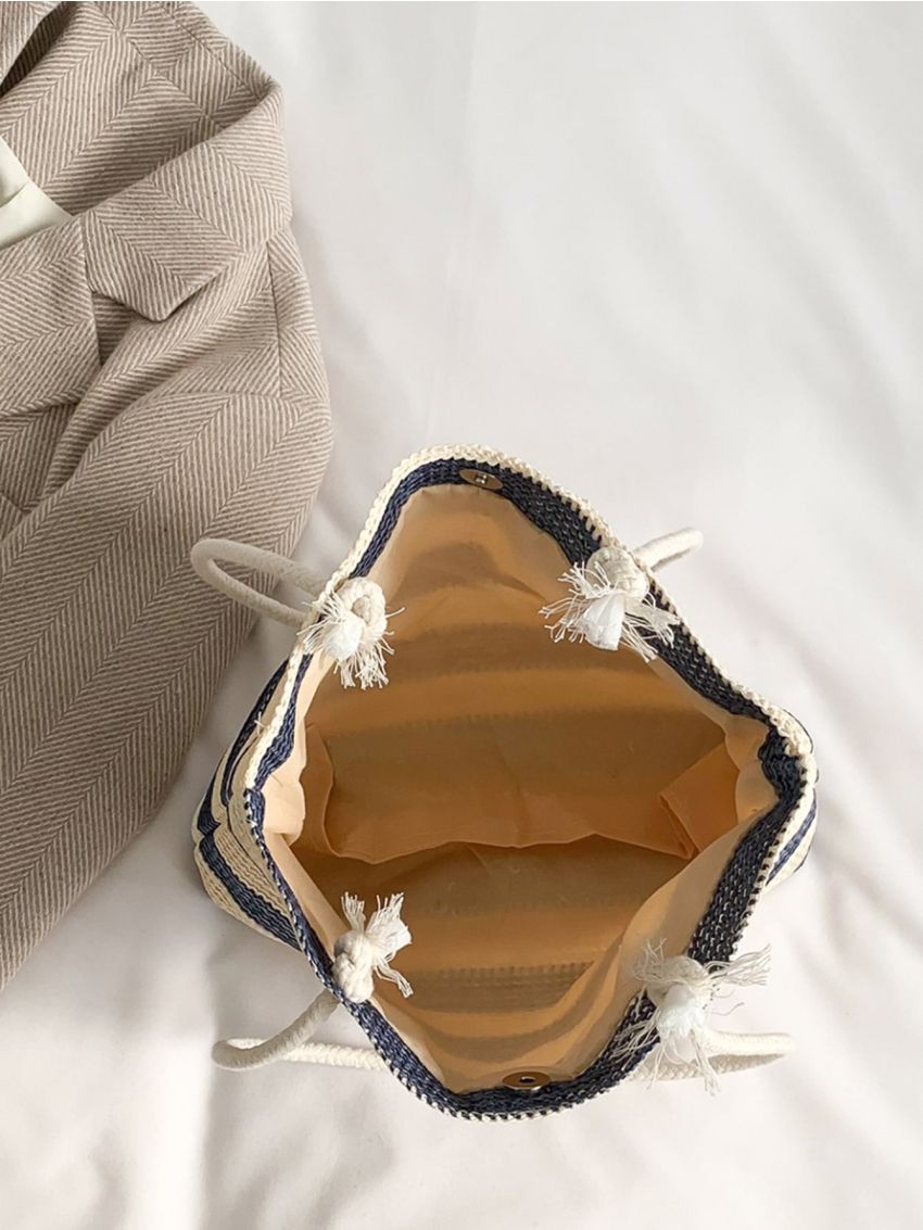 Two Tone Double Handle Crochet Bag