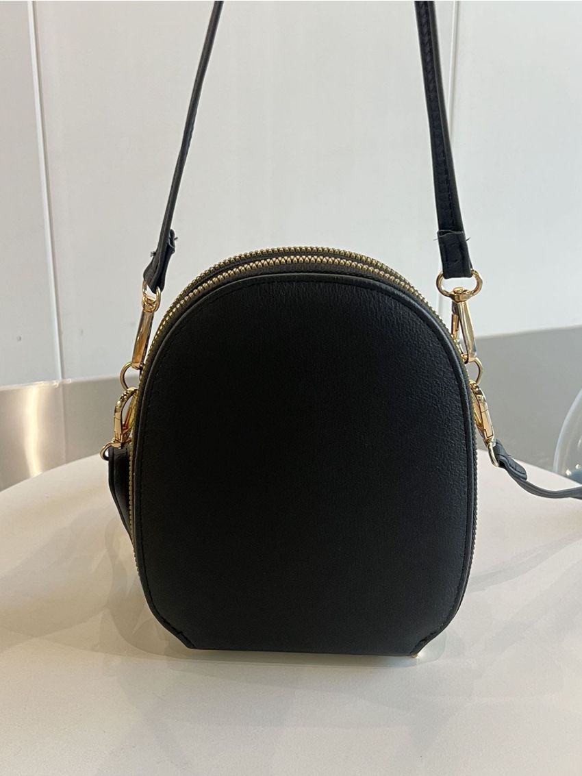 Mini Black Circle Bag Letter Print Pocket Front For Daily