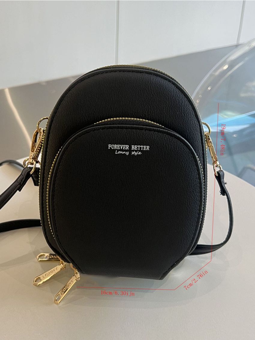 Mini Black Circle Bag Letter Print Pocket Front For Daily