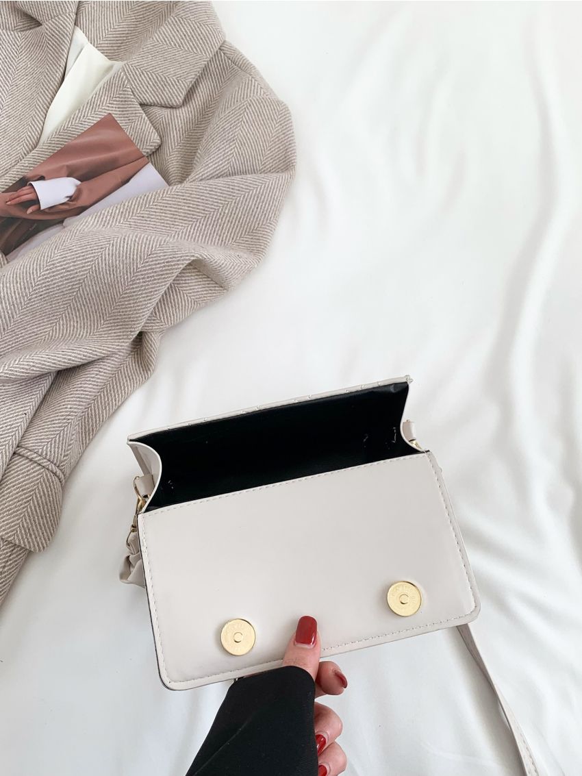 Mini Letter Detail Satchel Bag White Square Bag