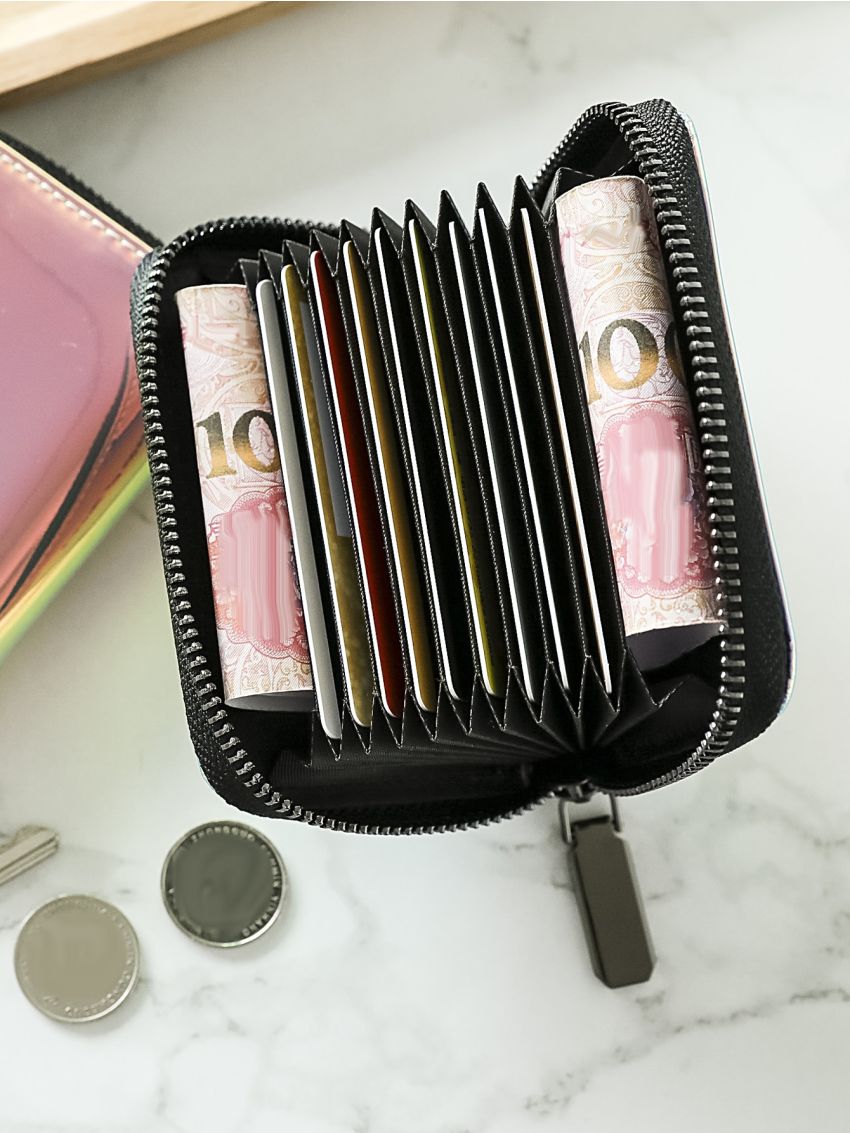 Holographic Zipper Around Card Holder Multi-Card Card Organizer for Storage Credit Cards