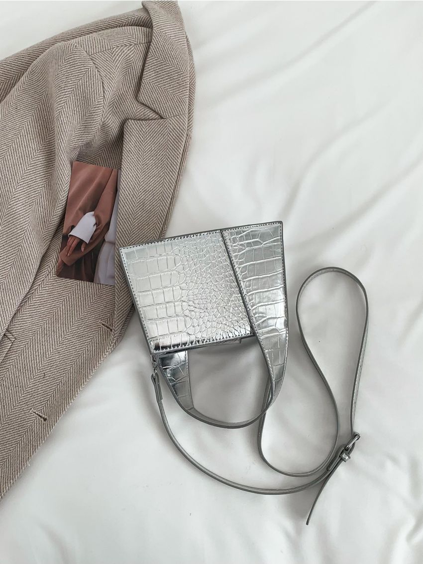 Mini Metallic Crocodile Embossed Square Bag