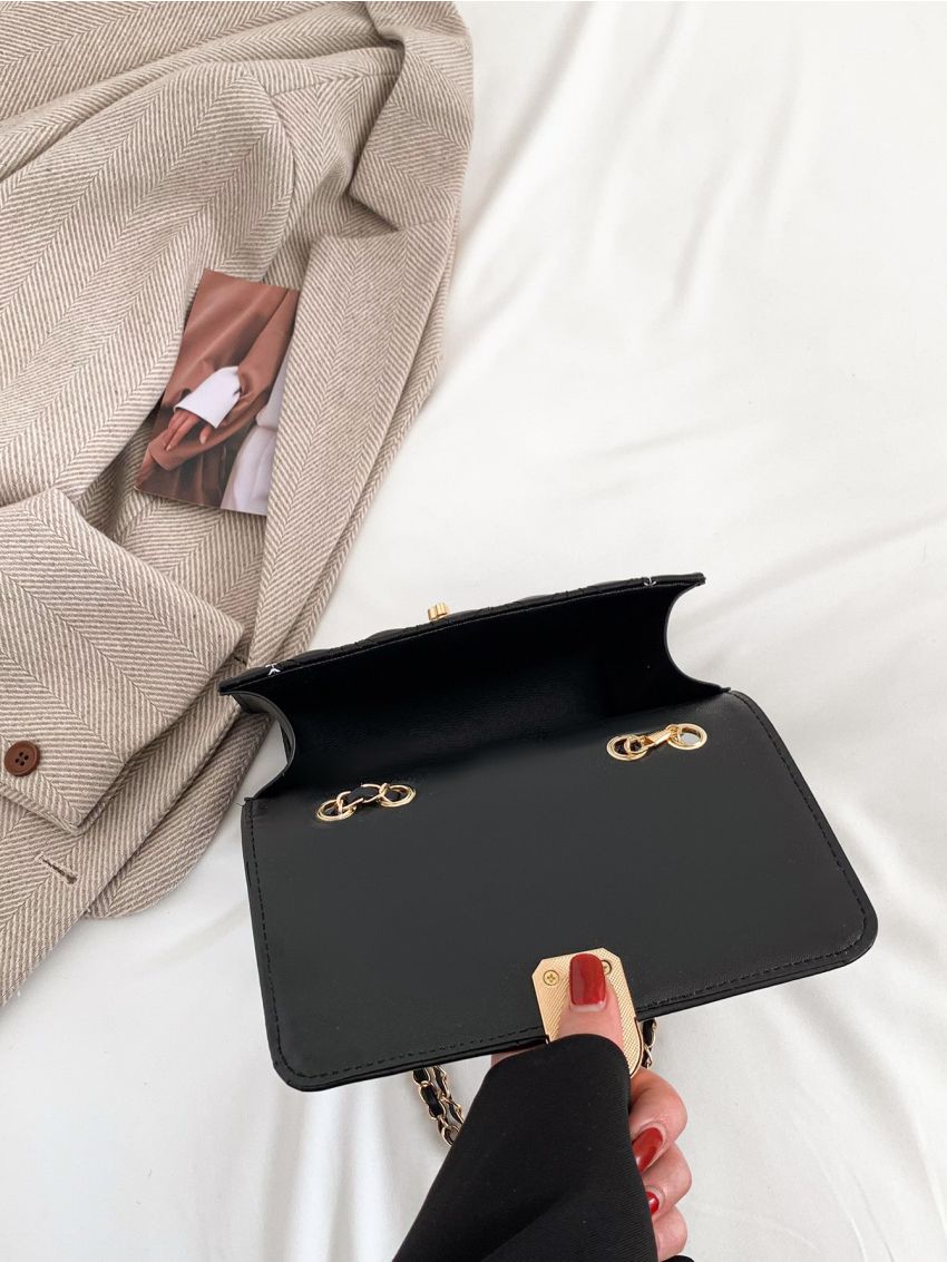 Stitch Detail Chain Flap Square Bag