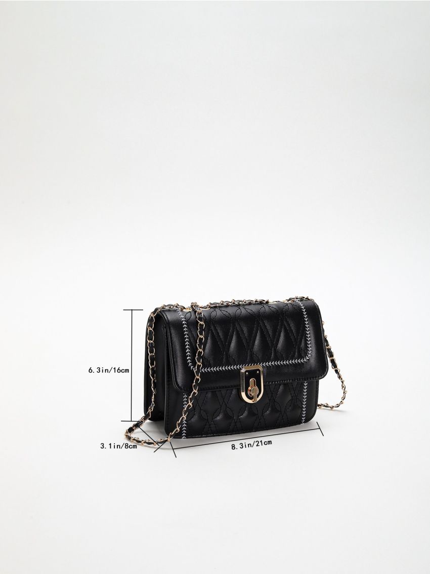 Stitch Detail Chain Flap Square Bag