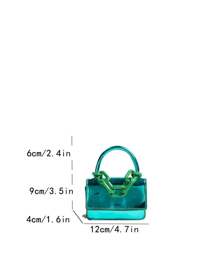 Mini Neon Green Satchel Chain Decor Flap Square Bag