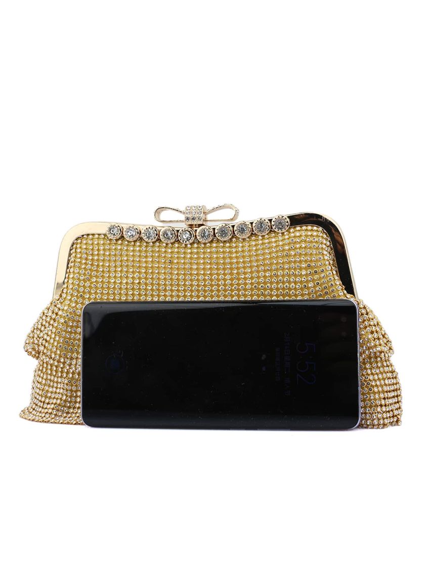 Mini Rhinestone & Bow Decor Ruffle Design Chain Evening Bag
