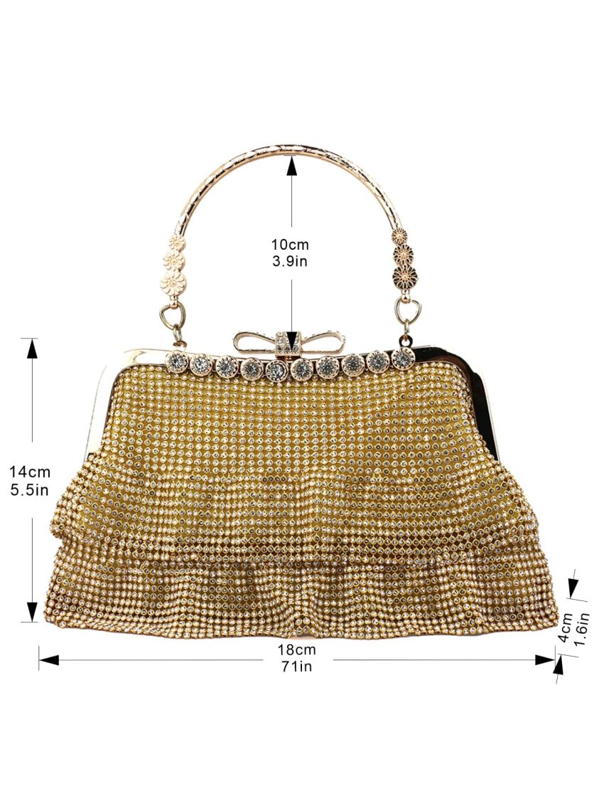 Mini Rhinestone & Bow Decor Ruffle Design Chain Evening Bag