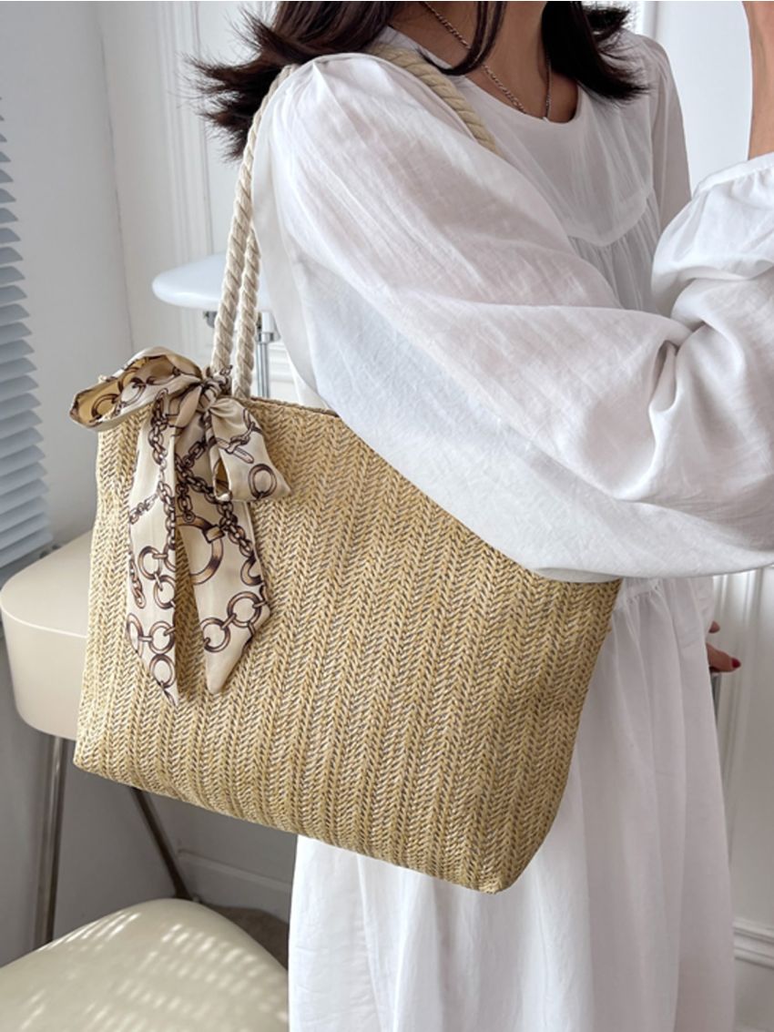Twilly Scarf Decor Straw Bag