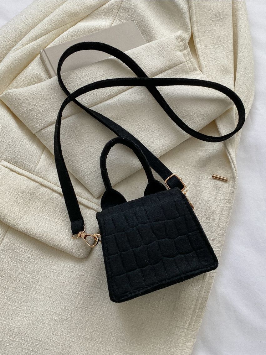 Mini Crocodile Embossed Flap Square Bag