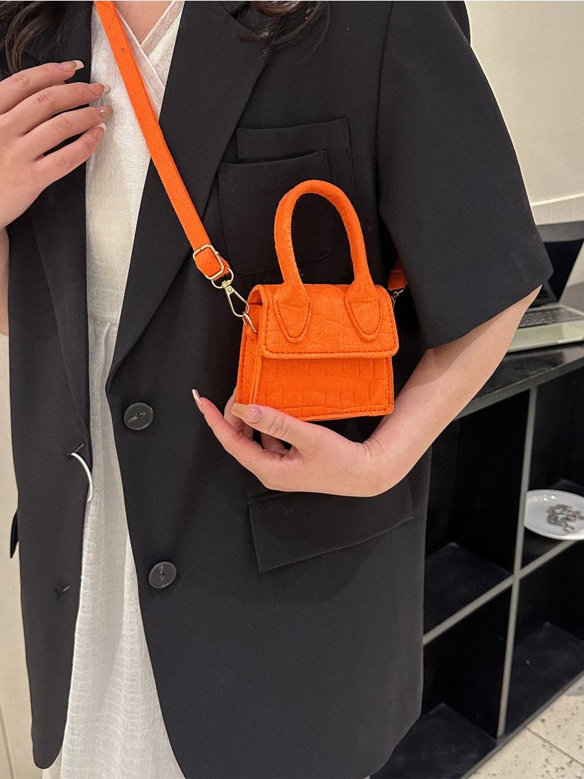 Mini Neon-yellow Crocodile Embossed Flap Square Bag