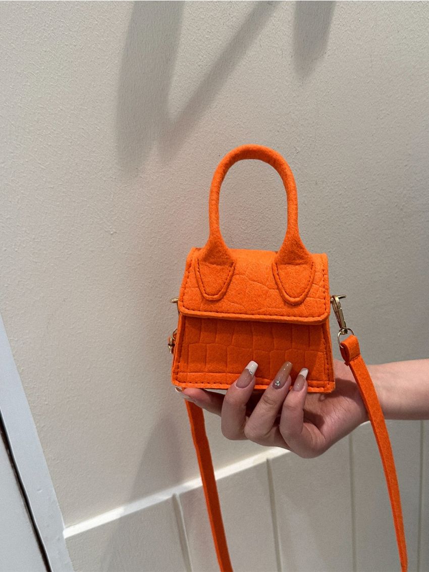 Mini Neon-yellow Crocodile Embossed Flap Square Bag