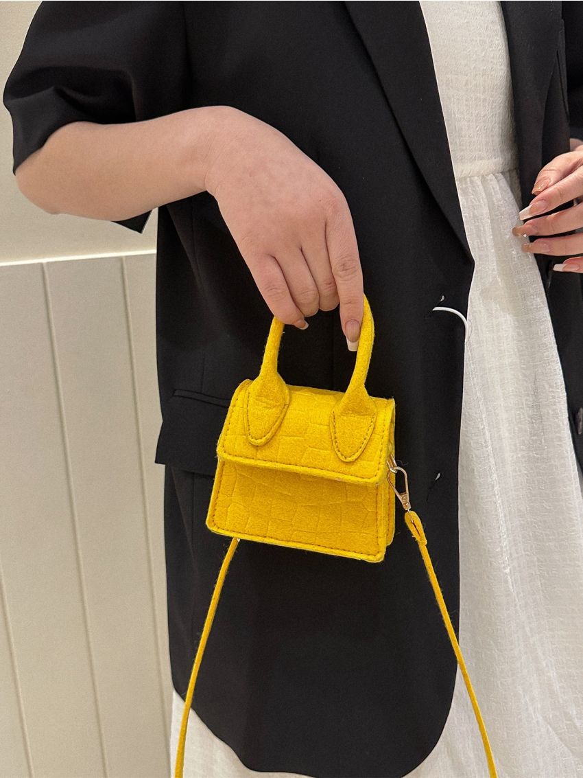 Mini Neon-yellow Crocodile Embossed Flap Square Bag