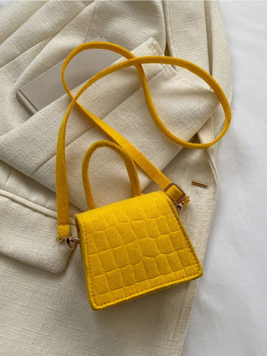 Mini Neon-yellow Crocodile Embossed Flap Square Bag